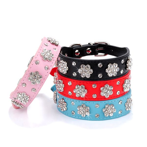 

rhinestone dog collar bling diamond leather puppy cat collar for small medium dogs chihuahua yorkshire beagle pet supplies