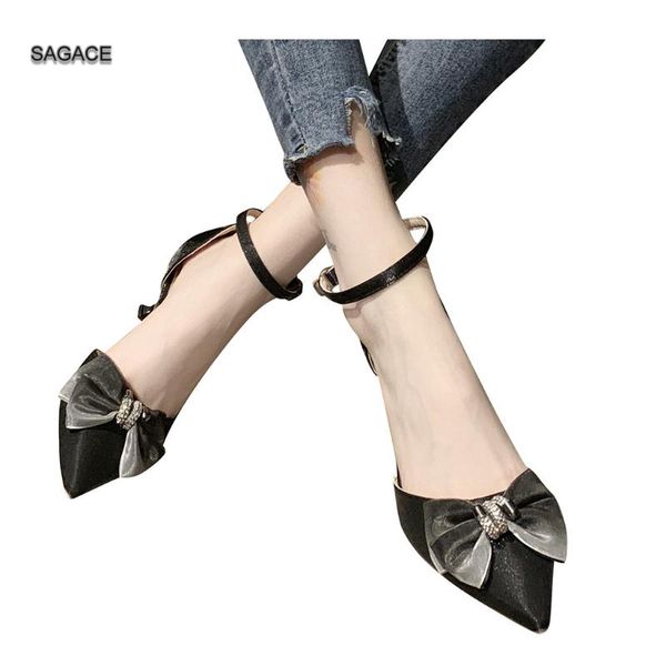 

sagace women button shoes bowknot high heel tip fine-heeled sandals fashion female slides summer shoes sandalias mujer 2020