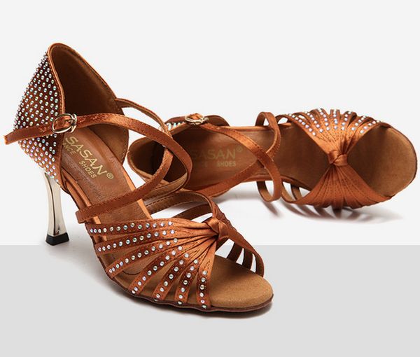 

2020 brand bronze black satin latin dance sapato women's rhinestone companionship shoe salsa party ballroom pole dancing shoes