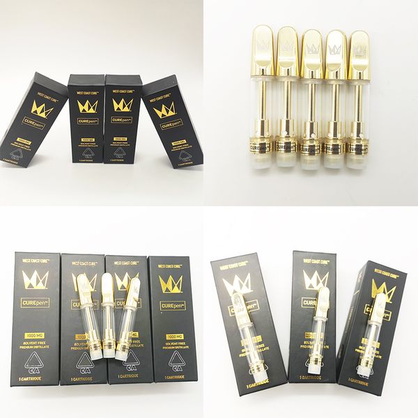 

West Coast Cure Pen Патроны керамических тележек 1,0 мл 0,8 мл Испарителей густого масла Форсунка золото 510 Thread Empty Vape Pen childrenproof Упаковка