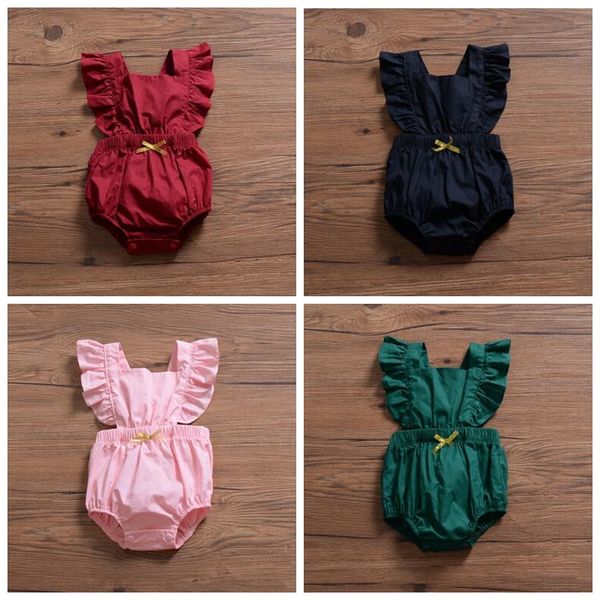 

ins kids designer rompers baby boy girls summer ruffle romper newborn flying sleeve jumpsuit infant candy color triangle bodysuits zyq320, Blue