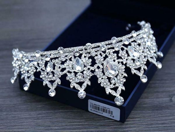 

new bling bridal crown tiara crystal birthaday wedding princess diadem halloween jewelry large baroque crystal crown, Golden;white