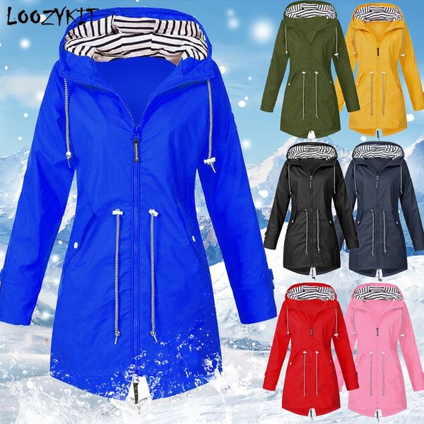 

loozykit women jacket coat waterproof transition raincoat 2019 outdoor hiking clothes lightweight fashion raincoat plus size, Blue;black