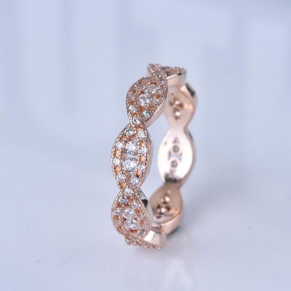 

new twist rope cubic wedding rings for women rose gold/white gold micro zircon tail ring lady elegant engagement gift, Golden;silver