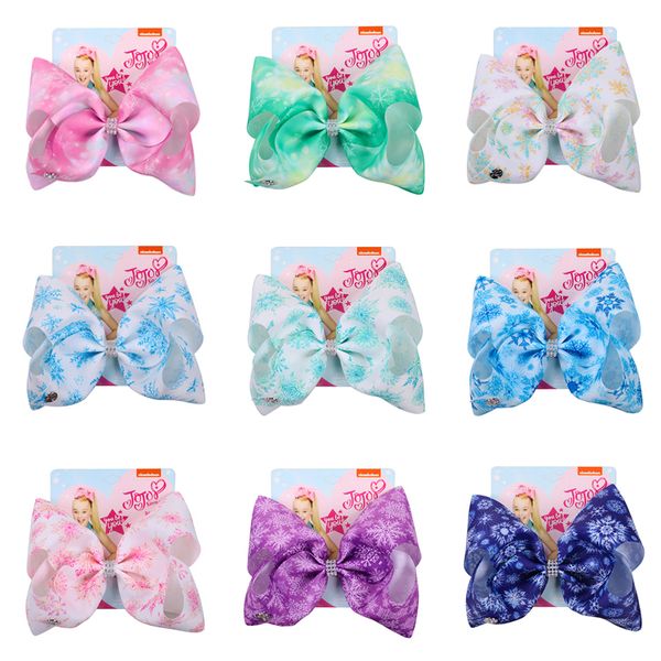 

16 designs snowflake styles jojo bows with clip hair accessories for girls jojo siwa hair bows 8 inch large hair bow dhl ss127, Slivery;white
