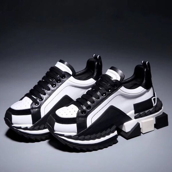 

new season high grade shoe fashion rubber sole women shoes men's lace up platform oversized sole sneakers breathable casual jogging, Black