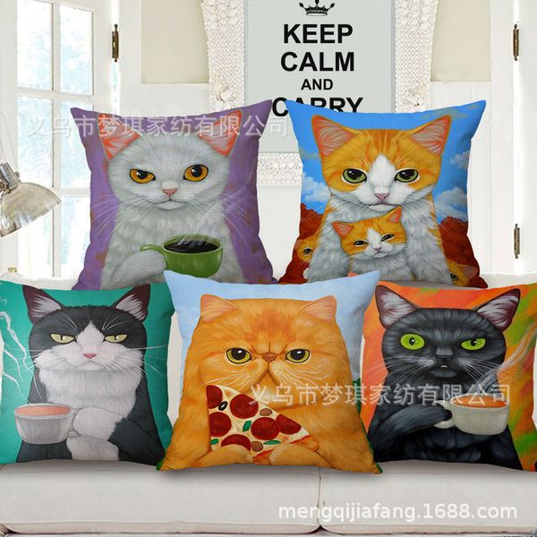 

oil painting cartoon kitty hold cotton pillow case automobile sofa back cushion cushion bedside backrest pillow factory