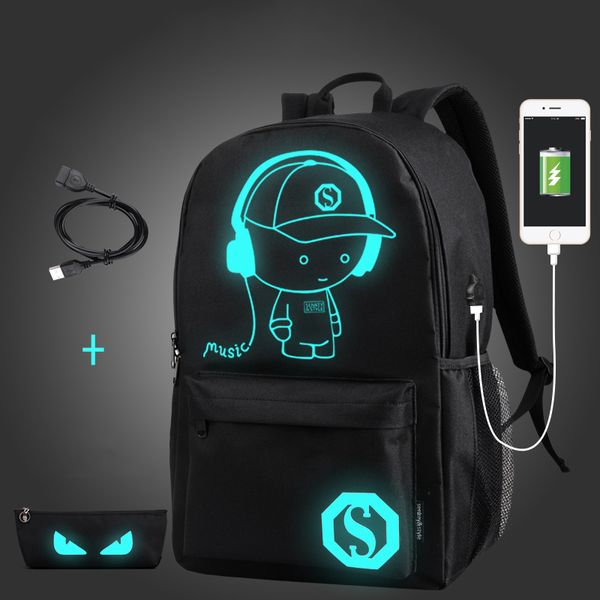 

новый студенческий школьный рюкзак аниме световой зарядки usb ноутбук рюкзак компьютерный рюкзак для подростка противоугонные мальчики дизай