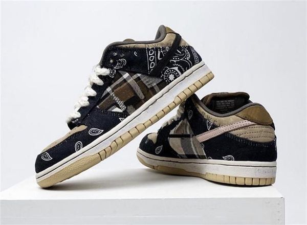 

лучший новый аутентичного travis скоттс x sb dunk low парашют beige petra brown black ct5053 -001 мужчины женщина скейт баскетбол обувь разм