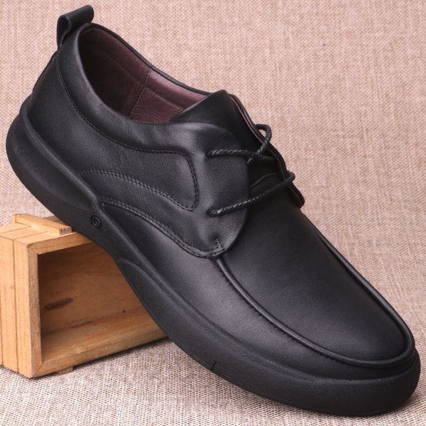 

2019 new genuine leather men's casual shoes large size 45 46 47 48 widened round head lace-up handmade men shoes t200610, Black