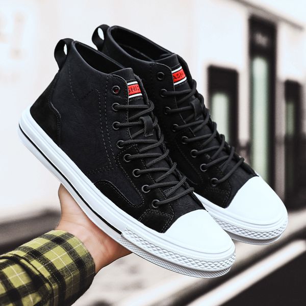 

fashion casual men's boots popular new casual men shoes comfortable flat outdoor ankle walking boots daily trendy sneakers, Black