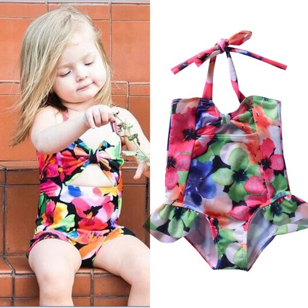 

2019 new kids baby girls bikini swimsuit floral printed swimwear children bathing suit swimming 1-6t beachwear