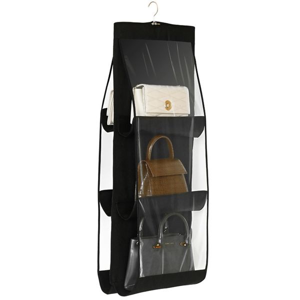 

2019 new 6 pocket folding hanging handbag purse storage large clear holder anti-dust organizer rack hook hanger 8 color