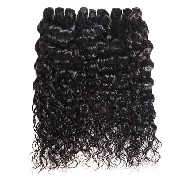 

brazilian virgin hair water wave 3 bundles wet and wavy virgin brazilian human hair bundles malaysian curly weave hair extensions, Black