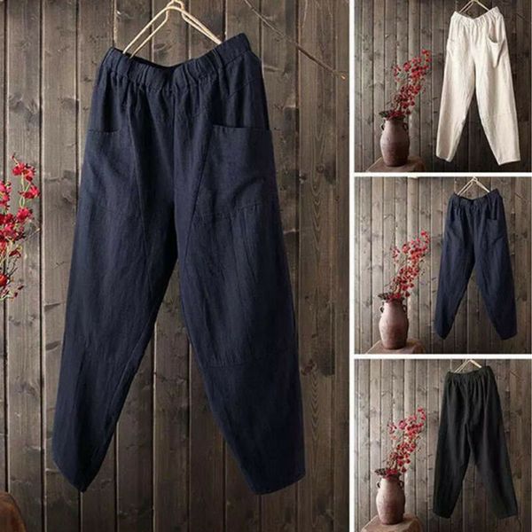

men's linen pant solid wide leg elastic waist loose casual pants beach drawstring sports travel casual long slacks trousers, Black