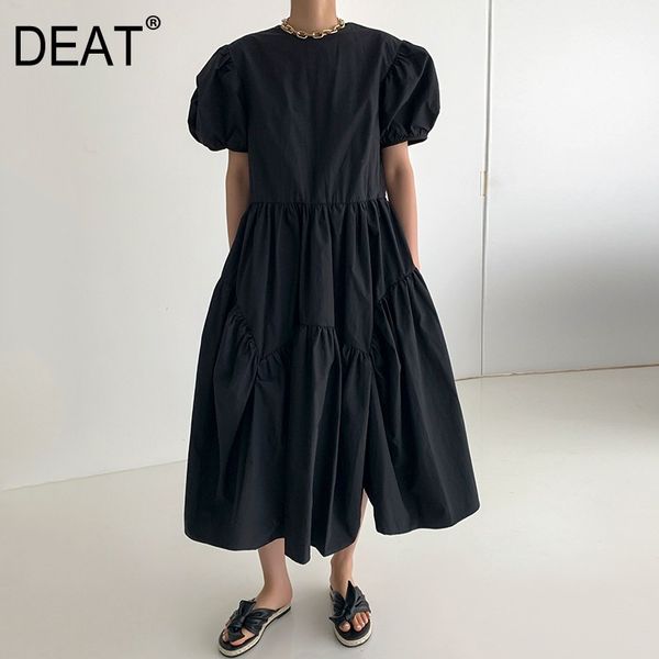 

deat] women solid color brief dress new round neck short puff sleeve loose fit fashion tide spring summer 2020 13s377, Black;gray
