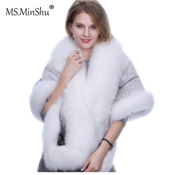 Ms.minshu норковая волосы шаль лиса меховая отделка зимних женщин мода пончо лисица мех урезать мыс зимой мыс