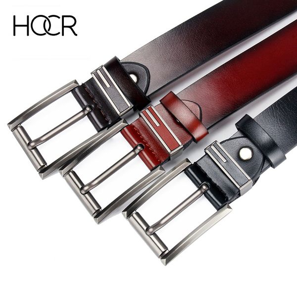 

hocr genuine men's leather classic belt alloy pin buckle men's matching jeans business belt, Black;brown