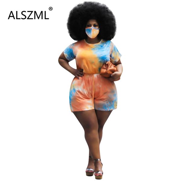 

2020 special design tie-dyed round neck short sleeves and shorts 2 pieces set causal lady fashion women tracksuits, Black;white