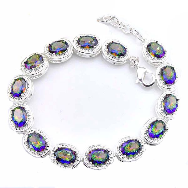 

luckyshine 6pcs 925 sterling silver bracelets adjustable oval mystic z gems for women colorful zircon lovers bracelets bangles 8inch, Black