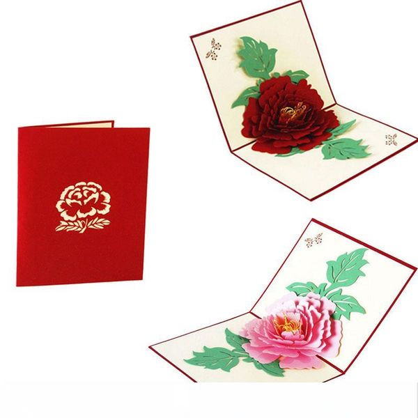 

handicraft 3d up greeting cards peony birthday valentine flower mother day christmas invitation card