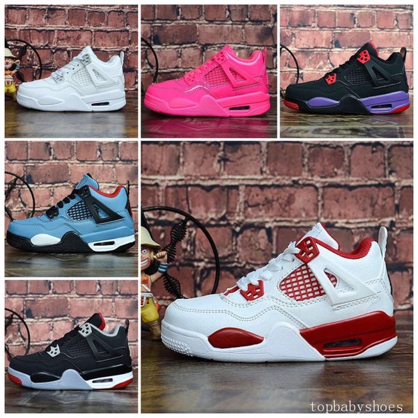 

4s basketball shoes pure white money blue denim jeans kids j4 flights jumpman iv sneakers tennis, Black