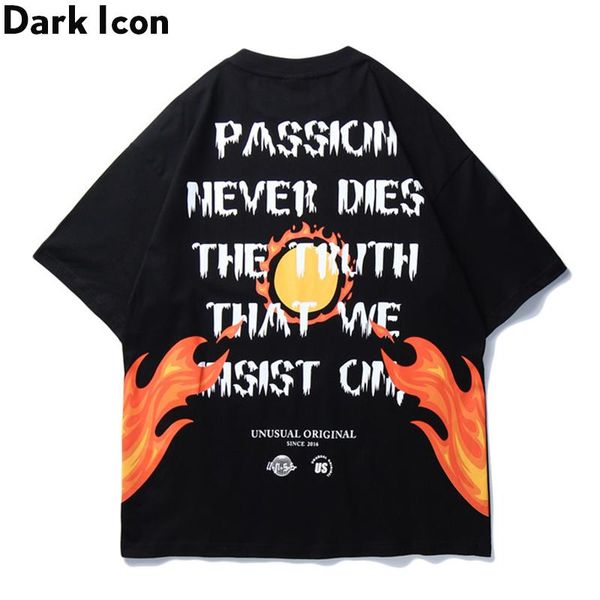 

dark icon flame printed hip hop tee shirts men 2020 summer streetwear men's t-shirts short sleeved casual tee shirts, White;black