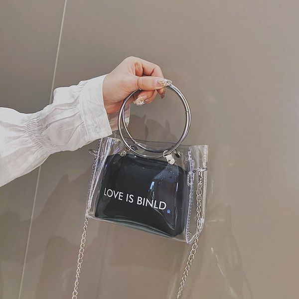 

2019 new trend lady transparent square bag shoulder bag messenger + hand wallet crossbody messenger bags