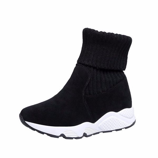 

snow boots ladies fashion warm winter boots mid-calf wedges casual slip on women size botas mujer k12-29, Black