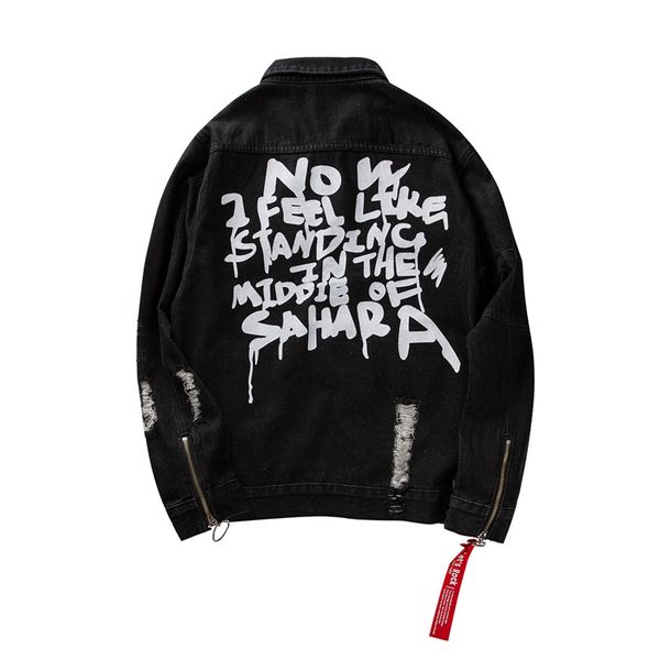 

kanye denim jackets fashion mens jean jacket scratched broken long sleeve coars back letter printed designer 2 colors, Black;brown