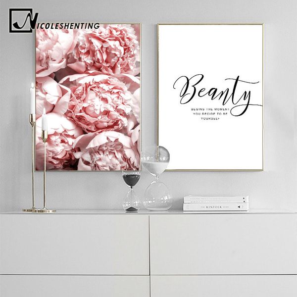 

blush pink flower canvas poster nordic style peony floral wall art print painting decoration picture scandinavian home decor
