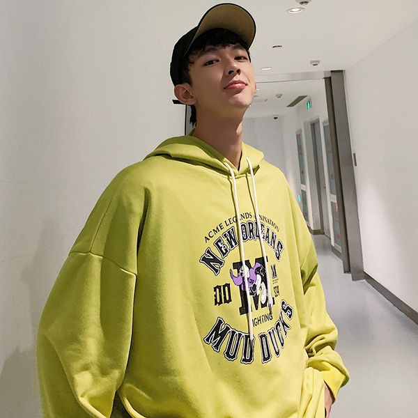 

2019 spring and autumn new youth popular print loose hoodie fall shoulder sleeve fashion casual pullover gray / green m-2xl, Black