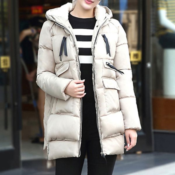 Großhandels-Frauen-Winter-warmer Mantel-weiblicher Herbst-mit Kapuze Baumwollpelz plus Größen-grundlegende Jacken-Oberbekleidung-dünne lange Damen