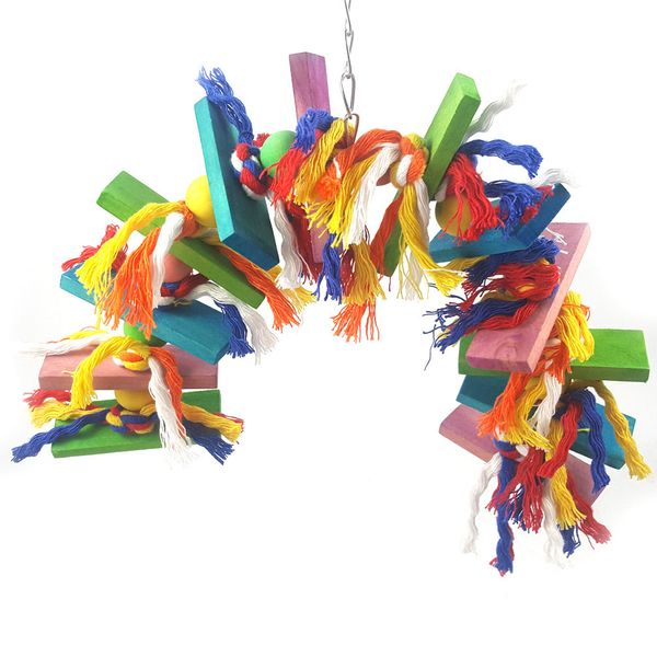 

parrot articles pets bird toys colour wood cotton rope string biting swing gnaw toys