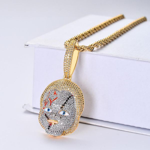 

Фильмы ужасов Чаки кулон ожерелье Bling цирконий 14 K позолоченные прохладный хип-хоп ювелирные изделия мужчины люксовый бренд дизайнер ожерелья