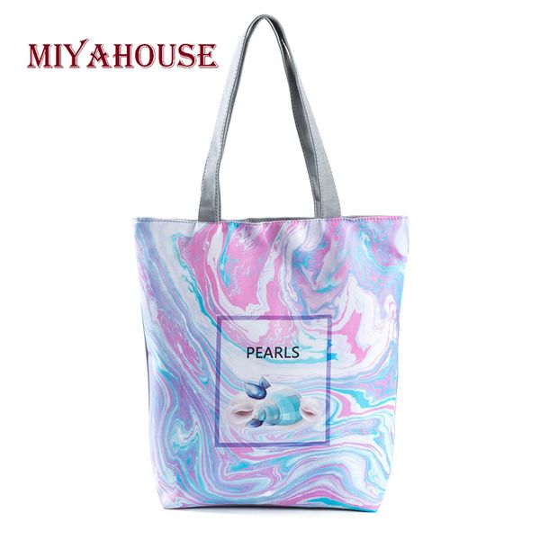 

beautiful pearls zero waste colorful printing tote bag brilliant colors tropical style women shoulder bag summer beach