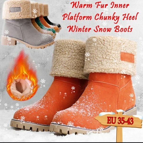 

kamucc new women boots winter outdoor keep warm fur boots waterproof women's snow thick heel with round head short boot, Black