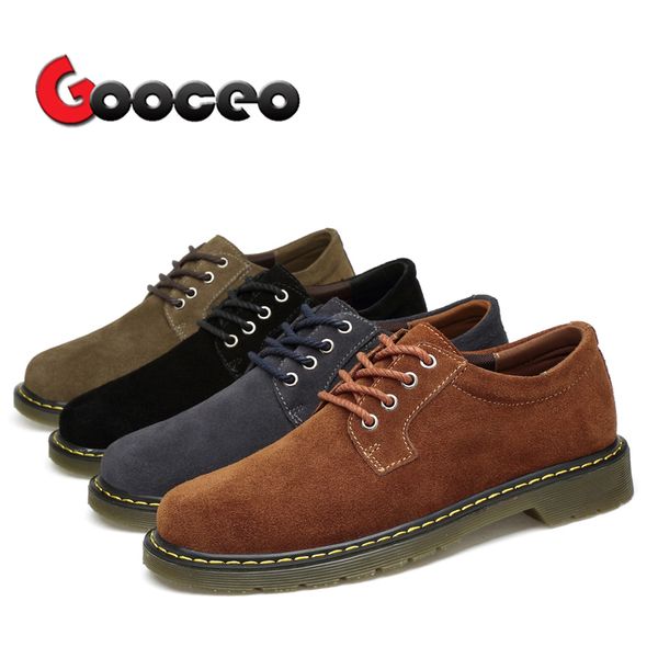 

men's work & safety shoes for men low-lace-up suede leather handmade autumn outdoor zapatos hombre big size footwear oxfords, Black