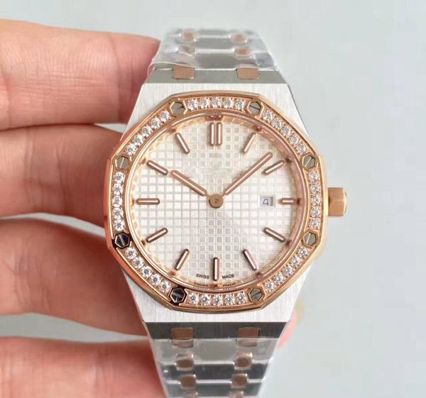

watch for ladys gift 33mm quartz movement diamonds ring gold stainless steel sapphire 15400 womens watches ing, Slivery;brown