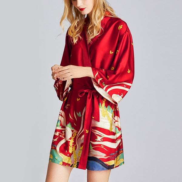

дамы халатов sexy шелкового кимоно robe сек sbathrobe для беременных женщин пижамы халатов simulation печатного халат куклы, White
