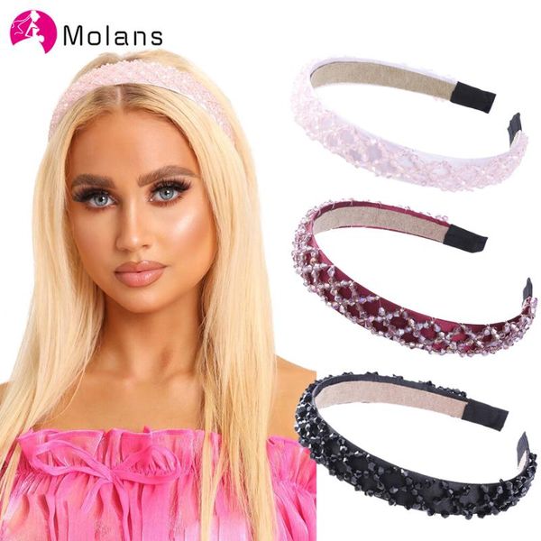 

hair accessories molans burgundy bead embellished headbands women rhombus beaded hairbands wide bands hoops bezel girls