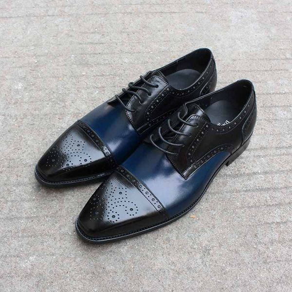 

кожаная обувь ручной работы италия мода оксфорд brogue обувь свадьба дата мужчины чистка синий повседневный лето dropshipping, Black