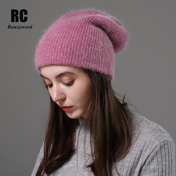 

rancyword] women winter hats beanies knitting wool fur hat female real fur skullies caps gorros solid color rc2076, Blue;gray