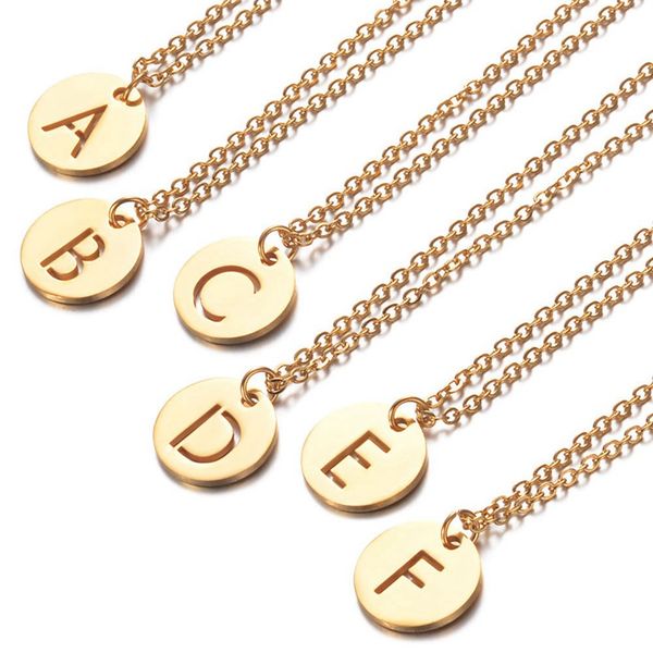 

diy fashion 26 letters initial choker necklaces for women gold color metal coin pendant name necklace dainty jewelry gift, Silver