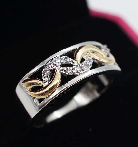 

simple lucky style 925 silver wedding band rings brilliant white gold cover never fade promise love jewelry gift for her size 6,7,8,9,10, Slivery;golden