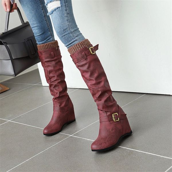 

slim fit knee length boots women shoes 2020 new fashion autumn winter ladies high heel long high boots botas size 34-43 hot, Black