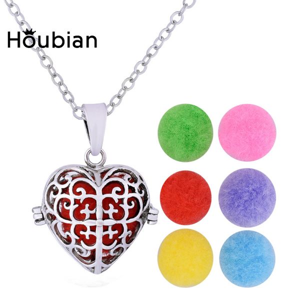 

houbian heart-shaped hollow essential oil pendant necklace women's open heart-shaped locket necklace accessory, Silver