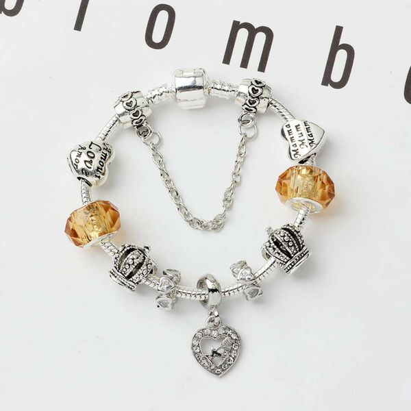 

wholesale-cm charm mom beads 925 silver bracelets heart pendant for mother's day as a gift diy jewelry accessories with gift box, Golden;silver