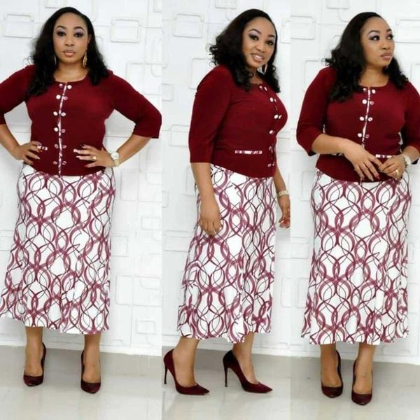 

o neck three quarter sleeve single-breasted geometric high waist straight ankle-length skirts women suit xl6036g, White