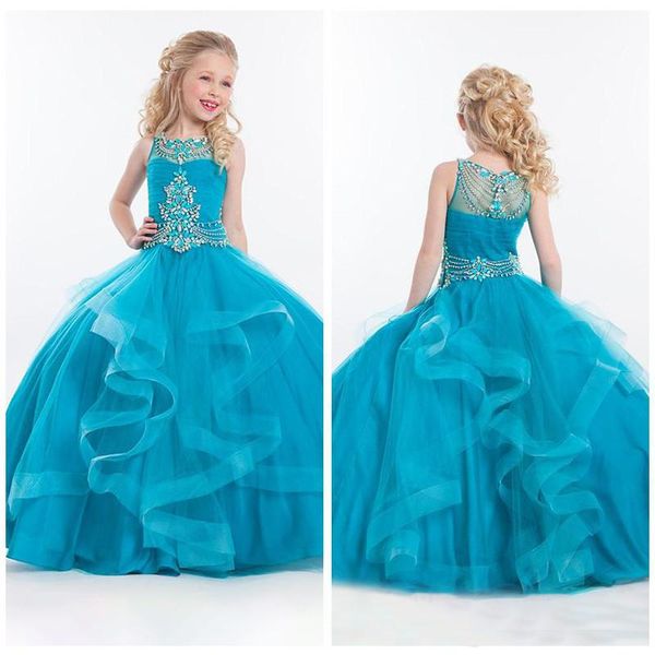 

girls pageant dresses jewel neck sleeveless princess jewel crystal beading puffy skirt flower girls dress birthday party gowns